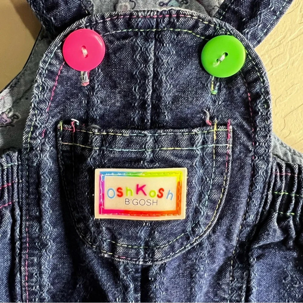 OshKosh B'gosh Vintage 90’s Rainbow Stitching Blue Denim Vestbak Bib‎ Overalls